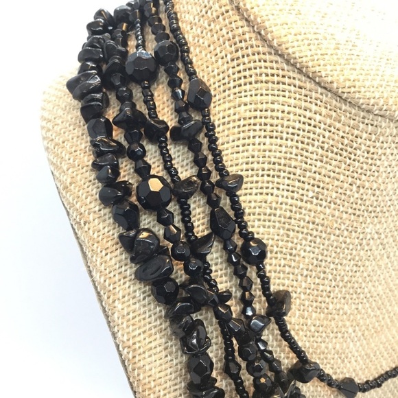 3/$30 VINTAGE MONET BLACK BEAD NECKLACE MULTI-STRAND LAYER RETRO ANTIQUE STYLE - Picture 4 of 10